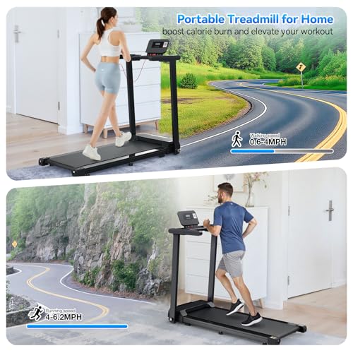 FYC Foldable Treadmill with Handles, Compact Mini Treadmill for Home Small Spaces, Built in APP, 2.5HP Quiet, 300lb Capaci...