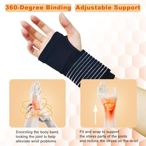 WOXVM 2 Pack Wrist Brace, Compression Wrist Support Splint for Women Men, Adjustable Wrist Strap Compression Wraps Fit Rig...