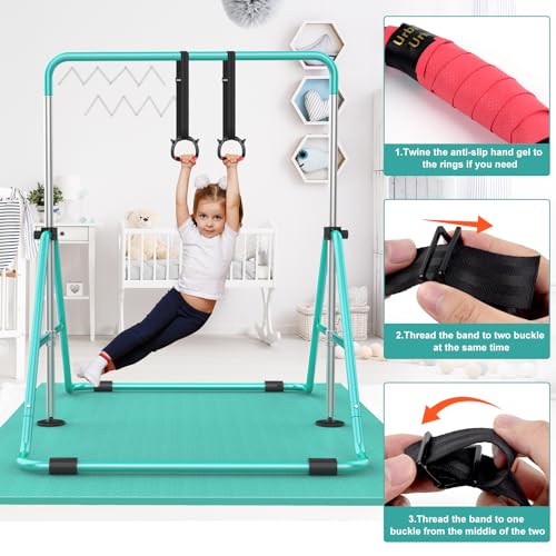 RINREA Gymnastic Bars for Kids with Adjustable Height, Folding Gymnastic Training Kip Bar, Expandable Horizontal Bar for Home