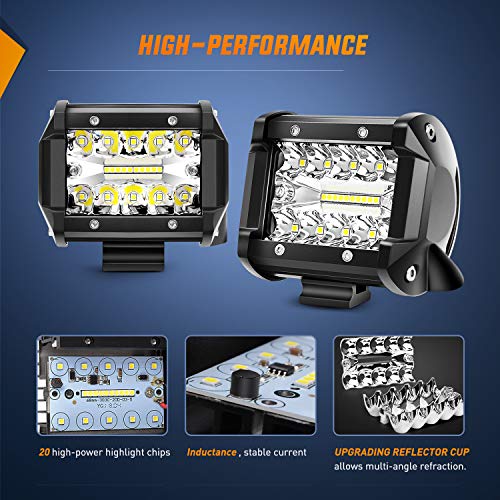 Nilight 4Pcs LED Pods 4Inch 60W Triple Row Flood Spot Combo 6000LM Light Bar Driving Fog Lights Off Road Lighting for Truc...