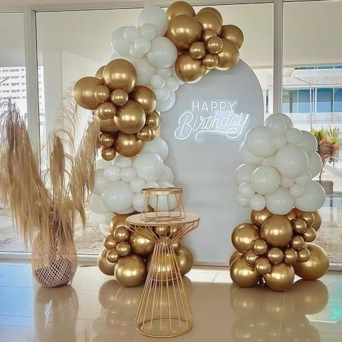 Metallic Gold Balloons Set, Pack of 35 12 Inch White Gold Confetti Latex Balloon, Gold and White Birthday Party Balloons f...