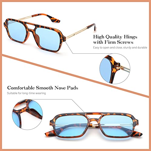COASION Vintage 70s Flat Aviator Small Frame Sunglasses for Women Men Square Metal Design UV400 Protection Shades