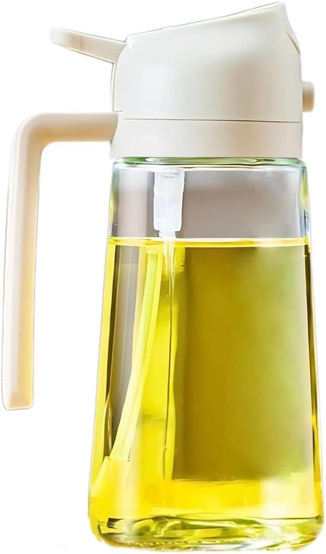 Oil Spray Bottle, 2 in 1 Oil Dispenser and Oil Sprayer, 16 oz Premium Glass Oil Sprayer for Cooking, Food Grade Oil Spray Bottle for Air Fryer, Salad, BBQ