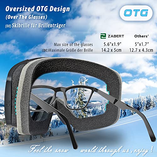 ZABERT OTG Over Glasses Ski Goggles,Snow Snowboard Goggles,Adult Men Women Youth,Anti-fog 100% UV Protection Stylish Comfy