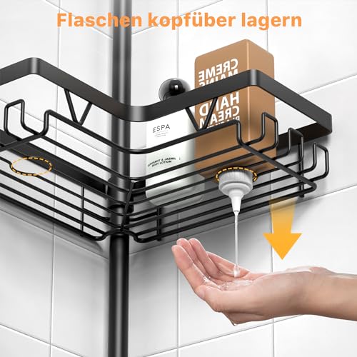 KEGII Corner Shower Caddy Tension Pole - Shower Tension Rod Organizer, Floor to Ceiling Shower Caddy 25-114.2 inch, Towel ...