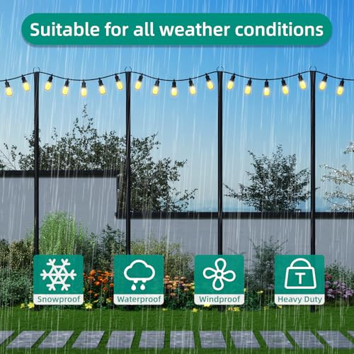 fuzzy-bird 4 Pack String Light Poles, 10Ft Light Poles for Outside, Metal Poles with Fork, Lighting Hanging Post Accessori...
