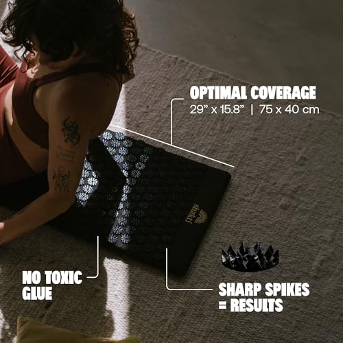 ShaktiMat Premium Acupressure Mat & All-Over Pillow Set, Level 3 Intensity in Black, Thousands of Signature Spikes That Ma...