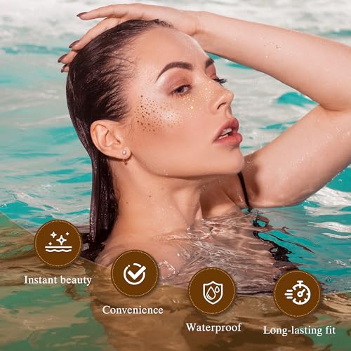 Glitter Freckles Face Tattoo, 30PCS Gold Body Glitter Temporary Tattoos Sparkle Patches for Women, Waterproof Fake Freckle...
