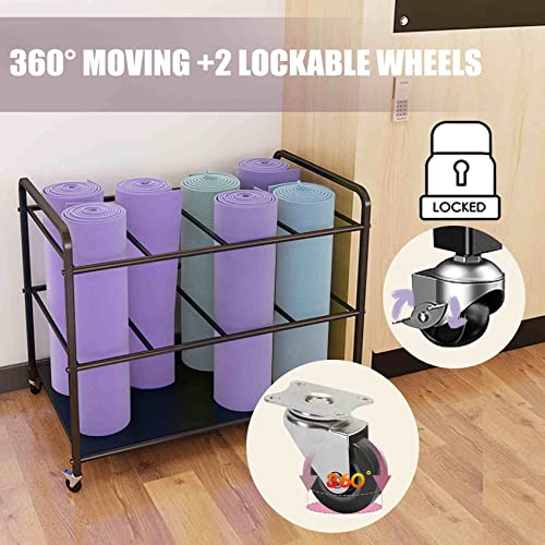Arlifo Yoga Mat Storage Rack Basket Workout Equipment Home Gym Storage Rack with Wheels Yoga Mat Holder Exercise & Fitness...