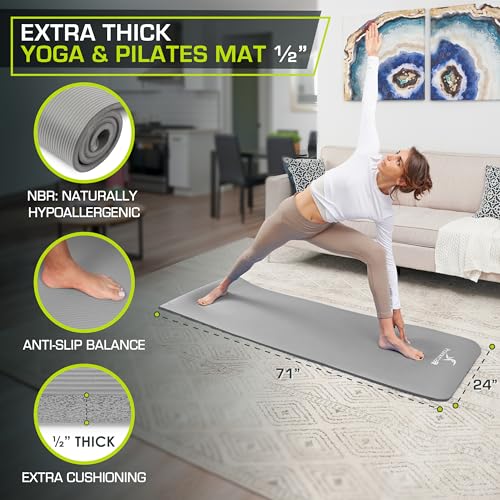 ProsourceFit Extra Thick Yoga and Pilates Mat ½” (13mm) or 1" (25mm), 71-inch Long High Density Exercise Mat with Comfort ...