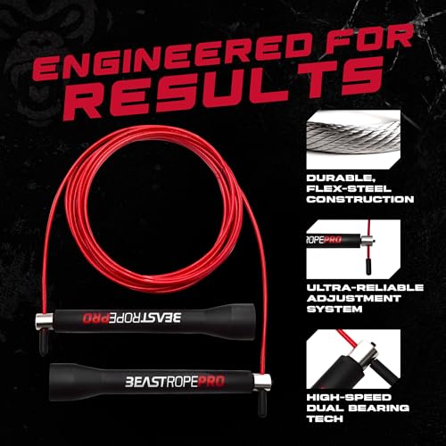 Beast Gear Pro Speed Jump Rope - Professional Fitness Jump Ropes for Women and Men - Skipping Rope for Exercise, Boxing, M...