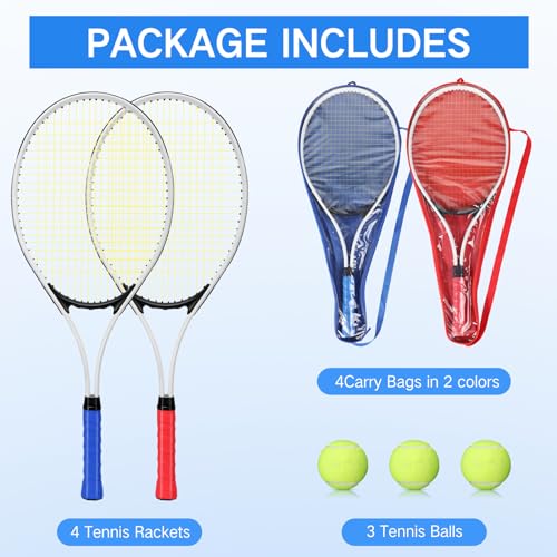 Motionchic 4 Pcs Tennis Rackets for Adult Recreational 4 Players 27" Tennis Racquet Lightweight Tennis Racket with 3 Tenni...