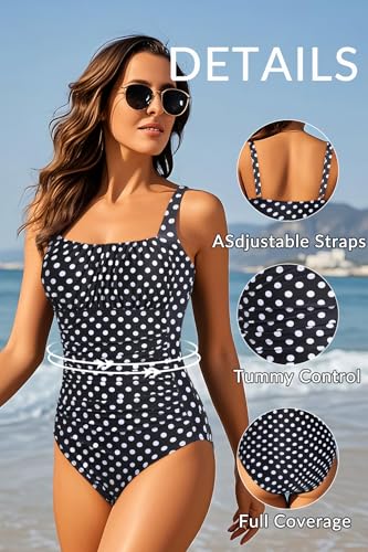 Aqua Eve One Piece Bathing Suit for Women Tummy Control Swimsuit Slimming Vintage Swimwear