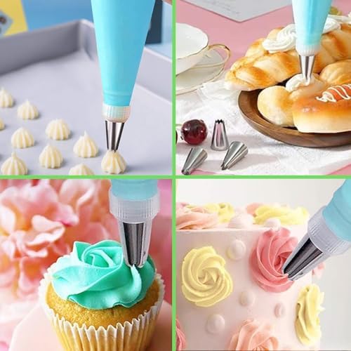 Suuker Piping Bags and Tips Set, Reusable Icing Bags and Tips with 24 Piping Tips, 2 Reusable Pastry Bags, 9 Silicone Baking Cups, Coupler, Cake Decorating Kit for Frosting Cookie, Cupcake(38 Pcs)