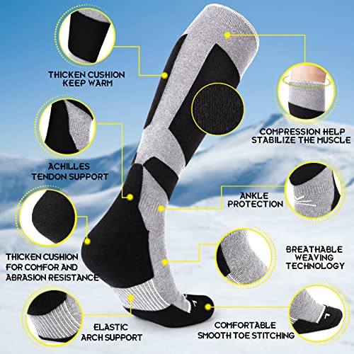 MORXPLOR Merino Wool Ski Socks 2 Pairs Pack for Men&Women,Skiing and Snowboarding Knee High Warm Socks for Cold Weather