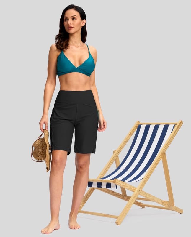 G Gradual Women's 9" Long Swim Board Shorts with Pockets High Waisted Knee Length Beach Swimming Shorts for Women with Liner