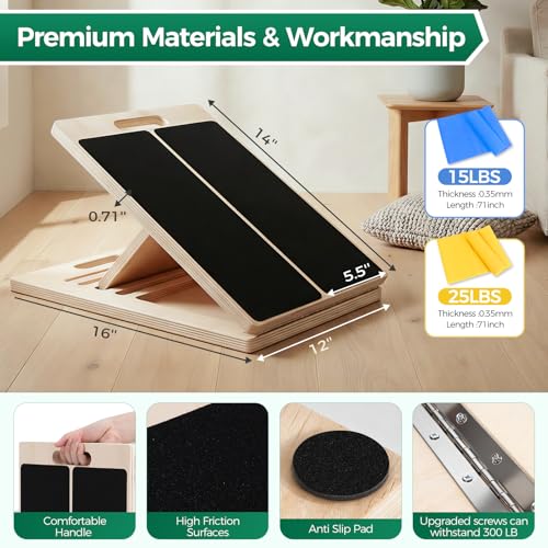 Slant Board for Calf Stretching, Wooden Slant Boards for Exercise, 300 Lbs Weight Capacity Squat Wedge, Premium Calf Stret...