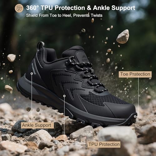 OUTJET Men's Waterproof Hiking Shoes Lightweight Breathable Anti Slip Outdoor Trails Shoes