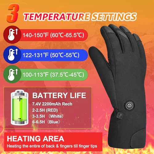 Hinsole Heated Gloves for Men Women, Upgraded Rechargeable Winter Work Sports Gloves, Touchscreen-Friendly, Rapid Heat