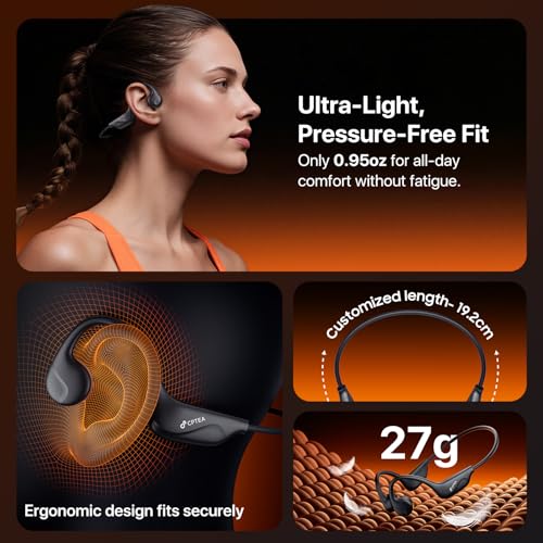 CPTEA Bone Conduction Headphones, Open Ear, Bluetooth V6.0, IPX5, Sweat Resistant,10Hrs Playtime, Comfortable Fit Sports W...