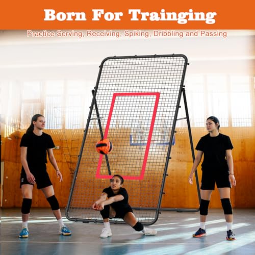 Adjustable Volleyball Rebounder Net 7x4 FT, Steel Frame & High-Tension PE Netting, Durable & Portable Volleyball Training ...