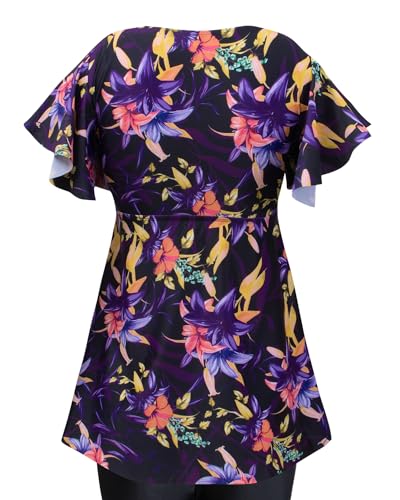 Fanuerg Women's Flowy Tankini Top Only Ruffle Sleeve Swim Bathing Suit Tops Modest Drawstring Swimsuit Top No Bottom