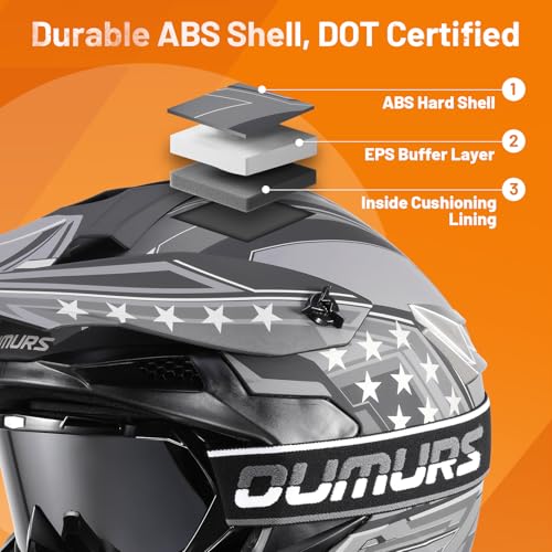 OUMURS DOT Adult Dirt Bike Helmet with Goggles Gloves & Mask Adjustable Sun Visor Motorcycle Adult ATV Helmet Off-Road Mot...