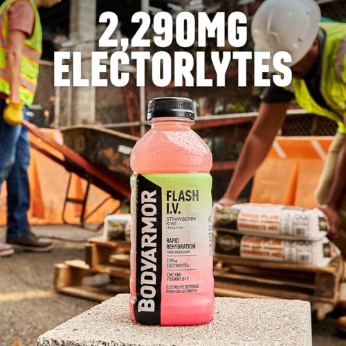 BODYARMOR Flash I.V. Electrolyte Beverage, Strawberry Kiwi, Hydration Drink with Coconut Water For Rapid Rehydration, Post...