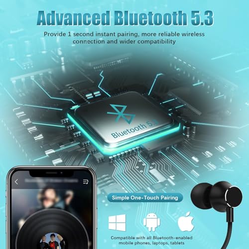 Lecefty Neckband Bluetooth Headphones, 200H Extra Long Playtime Wireless Stereo Neckband Earbuds with Microphone, Waterpro...