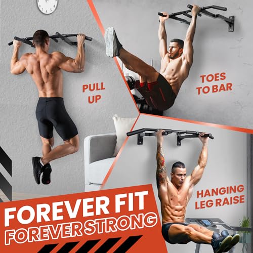 Yes4All Multi-Grip Wall Mount Pull-Up Bar, 16 Inches & 24 Inches Reversible Stud and Wall Compatibility Mounted Pull Up Ba...