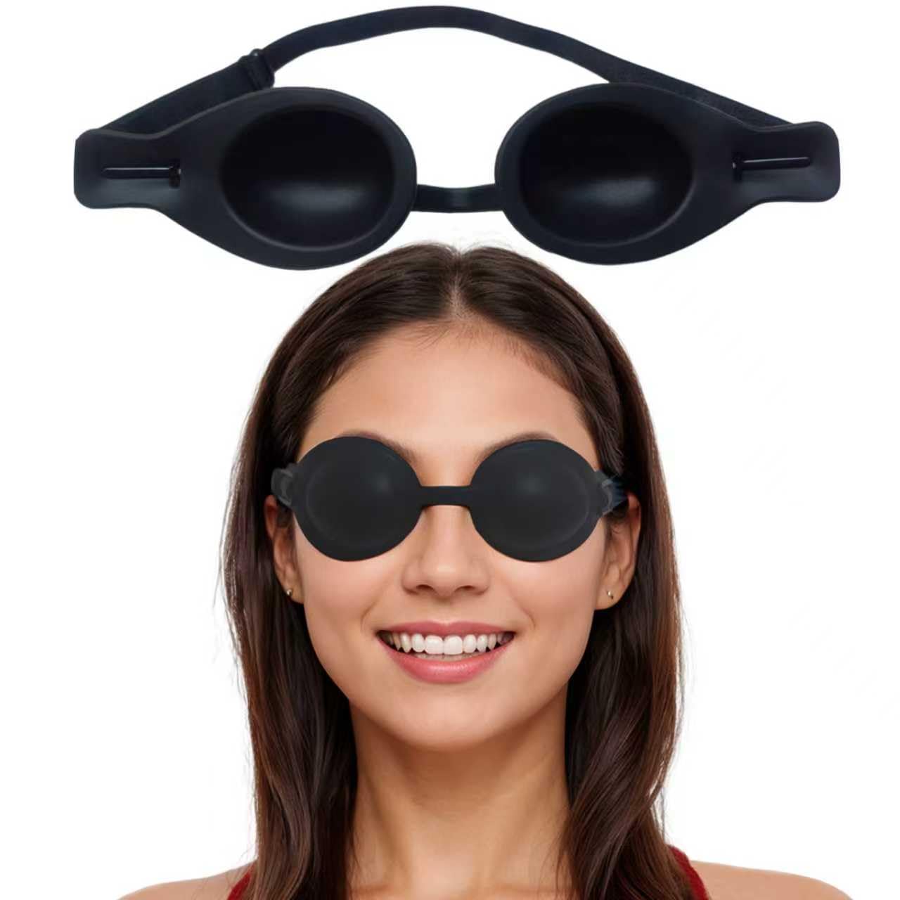 Moisture Chamber Glasses for Dry Eyes – Vowleike 3D Silicone Small Face Design Soft Sleep Goggles for CPAP Users with Adjustable Strap, Reusable Hydrating Sleep Eye Mask for Night (Semi-Matte Black)