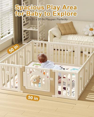 TINYHARBO Premium Foam Baby Play Mat 50" x 50" – Removable & Machine Washable Cover, Extra Thick Padding Playpen Mat, Non-...