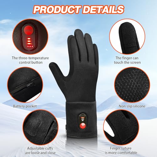Hfshimlux Heated Glove Liners for Men Women 3 Levels Temperature Control Rechargeable Heated Gloves 10s Rapid Heating Suit...