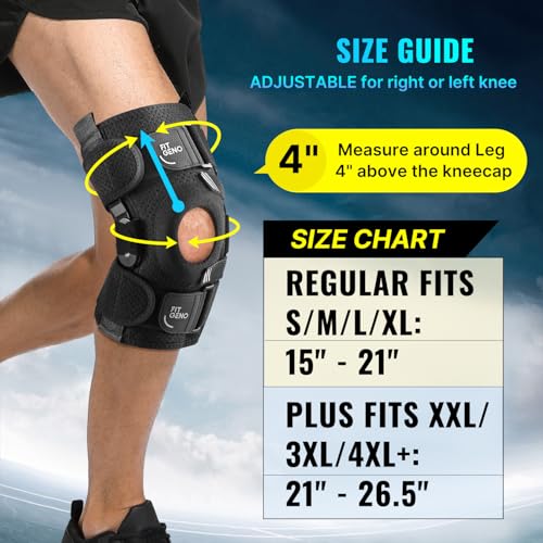 Fit Geno Hinged Knee Brace for Meniscus Tear: Adjustable Support for Knee Pain w/Built-in Side Stabilizers & Removable Met...