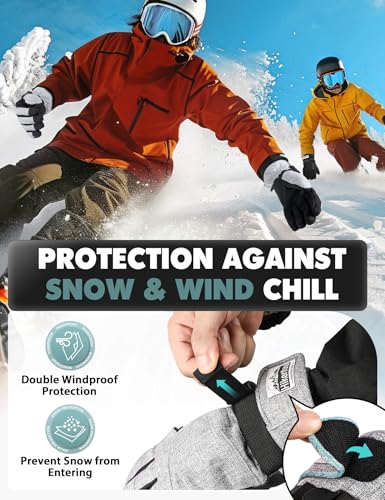 Hikenture Ski Gloves for Men&Women, 3M Thinsulate Waterproof Snow Gloves, Insulated Touchscreen Snowmobile Gloves for Cold...