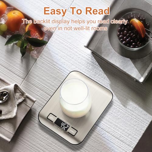 CROWNFUL Food Scale, 11 lb Digital Kitchen Scales with Built-in Coin Battery, Weight Ounces and Grams for Cooking and Baki...
