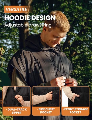 Relexit Adult Wearable Sleeping Bag with Hoodie, Sleeveless Design Adjustable Drawstring Waterproof Wearable Sleeping Bag ...