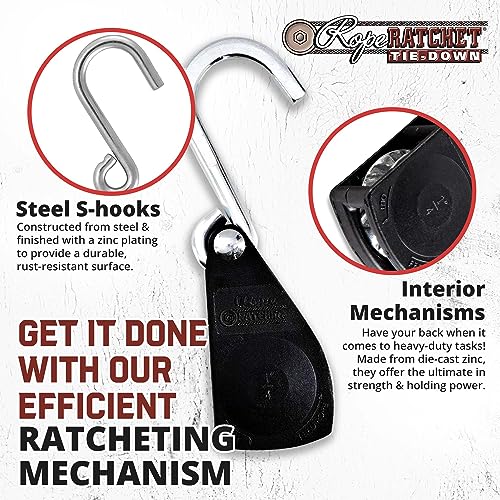 Rope Ratchet 1/4" Tie Down Pulley Hanger, Heavy Duty Locking Mechanism, Tightener for Shade Sails, Hammocks, Canopy Anchor...
