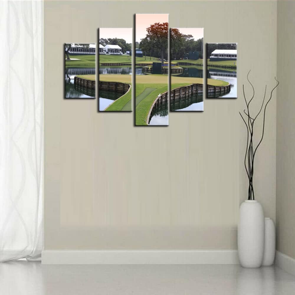 Golf Course Green Paintings for Living Room United State Golf Links Pictures 5 Piece Prints Wall Art on Canvas Gallery-Wrapped Contemporary Artwork Home Decor Wooden Framed Ready to Hang(60''Wx40''H)
