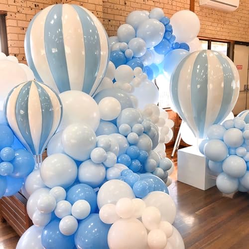PartyWoo Light Blue Balloons 123pcs Different Sizes Pack of 18 12 10 5 Inch Baby Pastel Blue Balloon Arch Kit for Baby Sho...