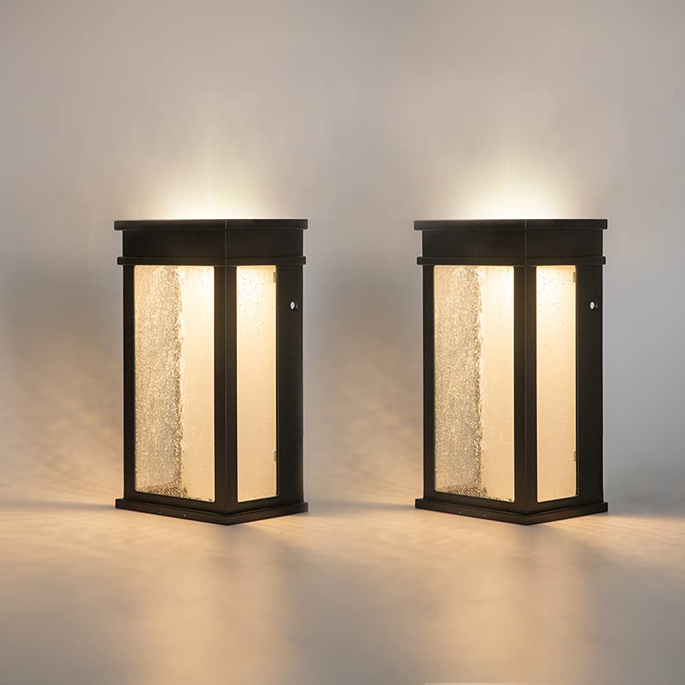 LUTEC LED Wall Light, 1000 Lumen, 3000K, 2 Pack Rectangular, Black - Dusk to Dawn, Indoor Outdoor Sconce, Model amzn.gr.