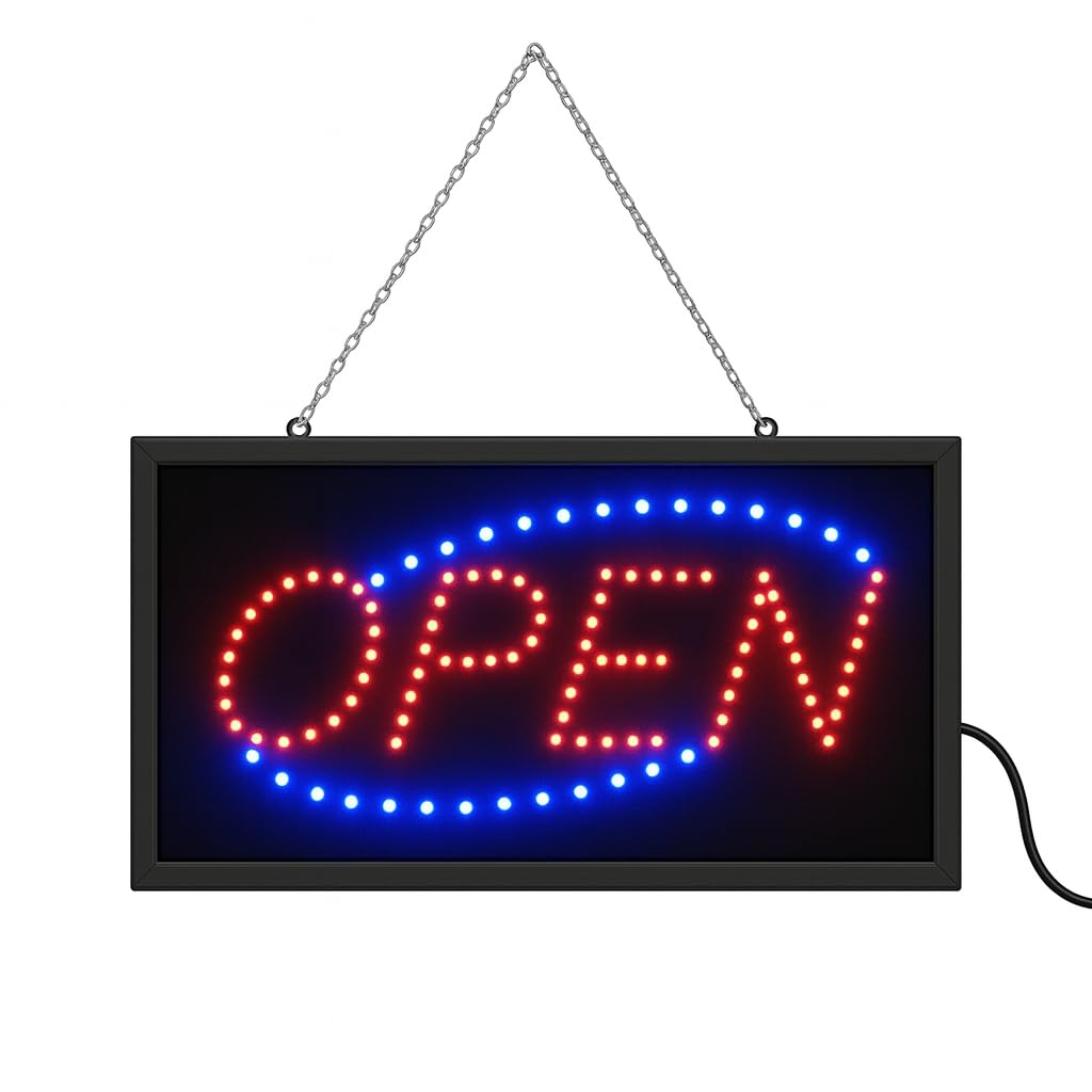 E-ONSALE Animated LED Neon Light Open Sign Rectangle Metal 19inx10in