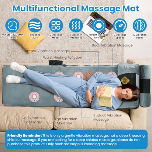 KOCASO Full Body Massage Mat with Heat, Electric Massage Mat Chair Pad Back/Neck/Foot Massager, Detachable Lumbar& Head Pi...