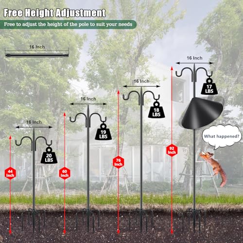 Gtongoko Bird Feeder Pole Squirrel Proof, 92 Inch Double Shepherds Hook for Outdoor with Squirrel Baffles Adjustable Heavy...