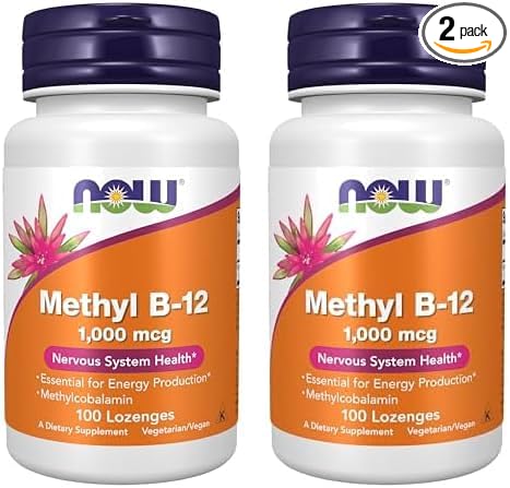 NOW Foods Supplements, Methyl B-12 (Methylcobalamin) 1,000 mcg, Nervous System Health*, 100 Lozenges (Pack of 2)