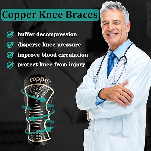 Copper Knee Braces for Women and Men 2 Pack, Knee Compression Sleeve for Knee Pain, Arthritis,ACL, Meniscus Tear, Joint Pa...