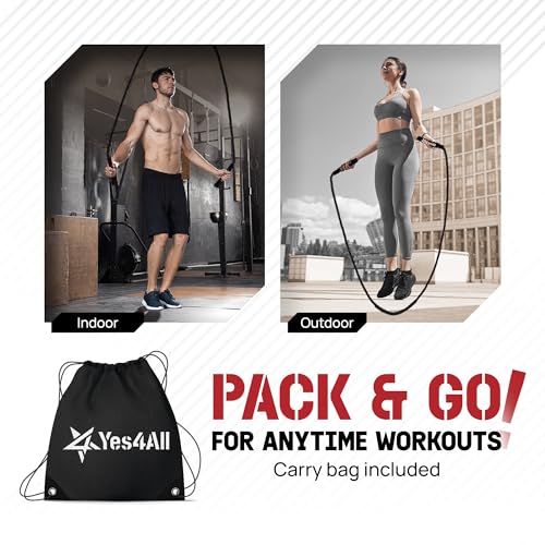 Yes4All Weighted Jump Rope, 2.8LB Heavy Skipping Rope with Anti-Slip Double Layer Handle & Protective Sleeve for Fitness, ...
