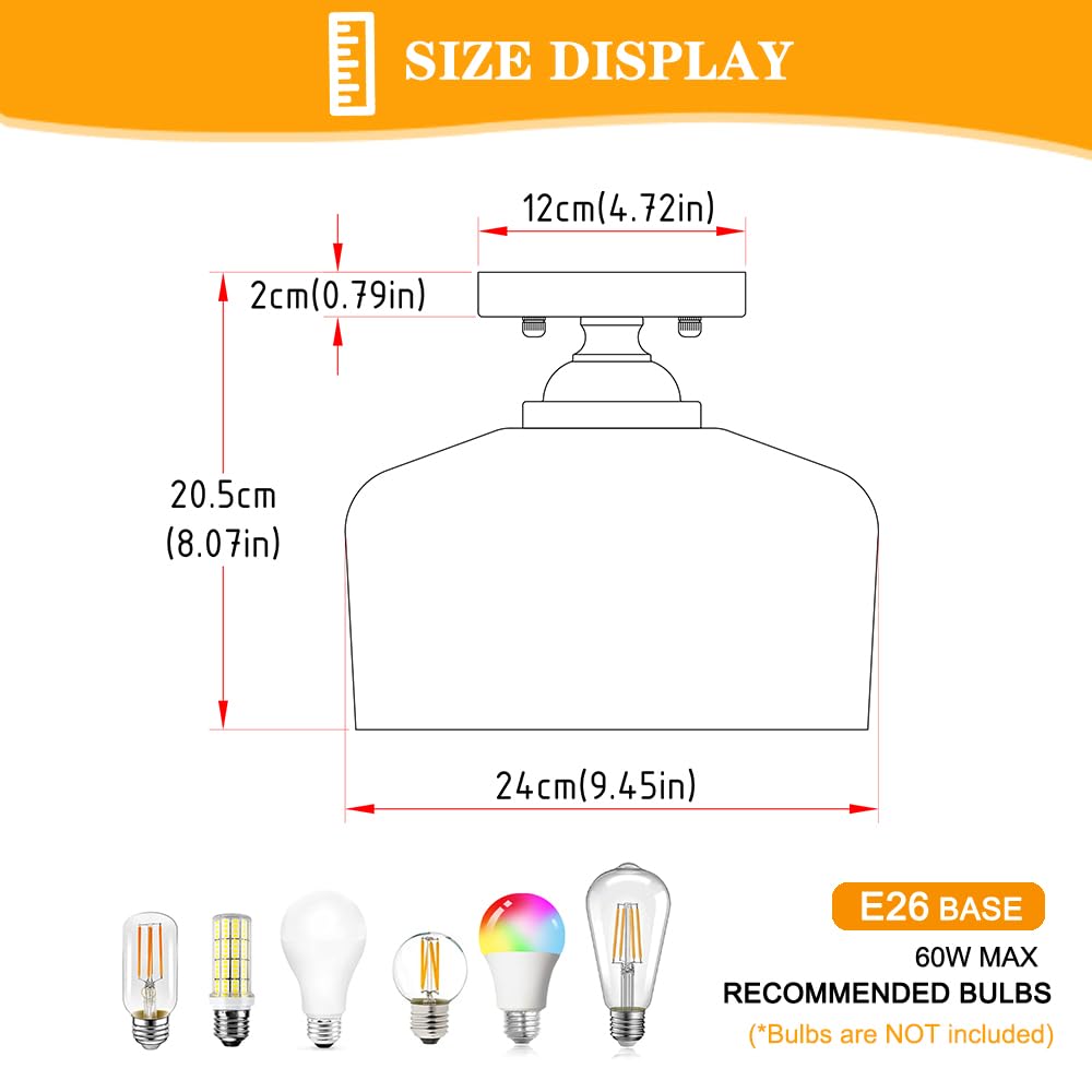 Small Semi Flush Mount Ceiling Light Fixture  Vintage Matte Black Close To Ceiling Lighting With Etched Glass Shade For Hallway  Kitchen  Entryway (Retro Design  Easy Install)