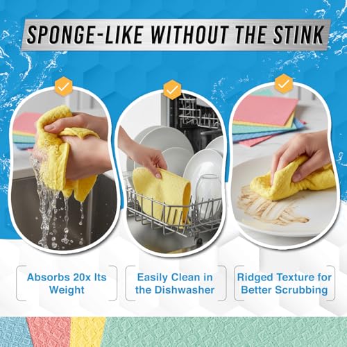 ACTIVE Swedish Dish Cloths for Kitchen 12 Pack Cellulose Sponge Cloth, Washable Dishcloths for Washing Dishes, Original Eu...