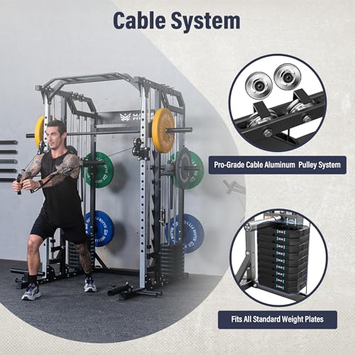 Major Fitness Drone2 Advanced Training Smith Machines– All-in-One Home Gym Squat Rack with Aluminum Pulley Set , Weight Ba...